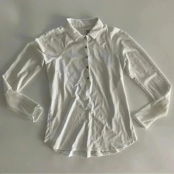 Lucky In Love White Snap Neck Long Sleeve Tennis Pickleball Golf Top - Picture 1 of 8